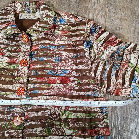 Vintage Lifestyle Womens Textured Jacket Size L Abstract Print Button Front Boho - Picture 8 of 8